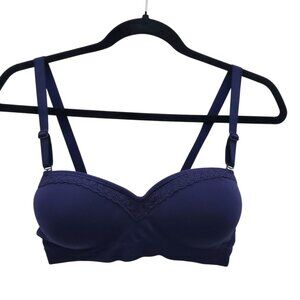 Hanes Navy Blue Lace Trim Strapless-to-Strap Bra